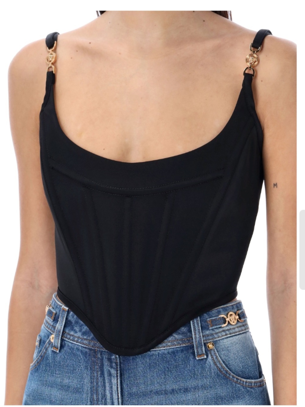 Versace Black Corset Crop Top with Gold Medusa Hardware